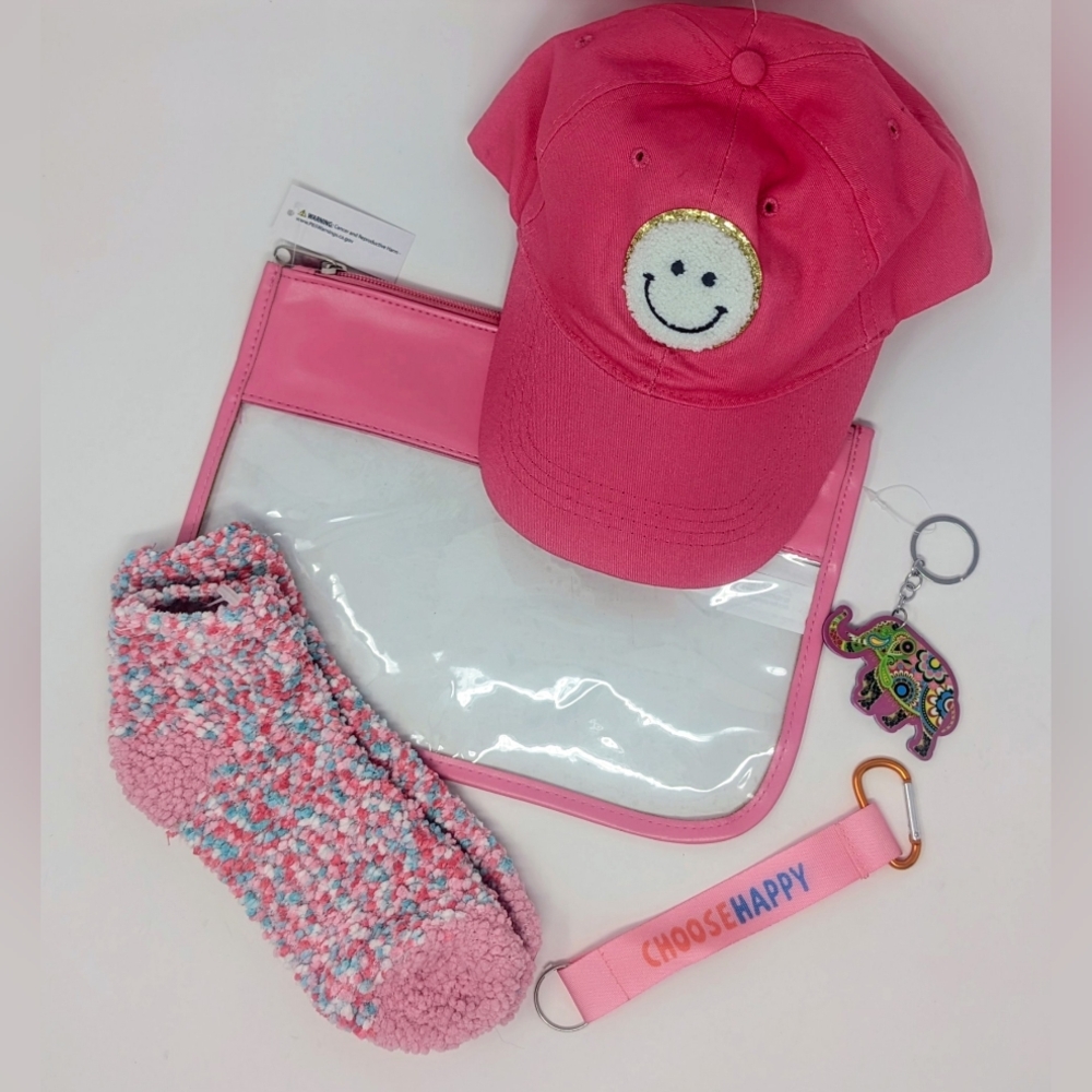 Pink Smiley Face Cap and Accessories Set